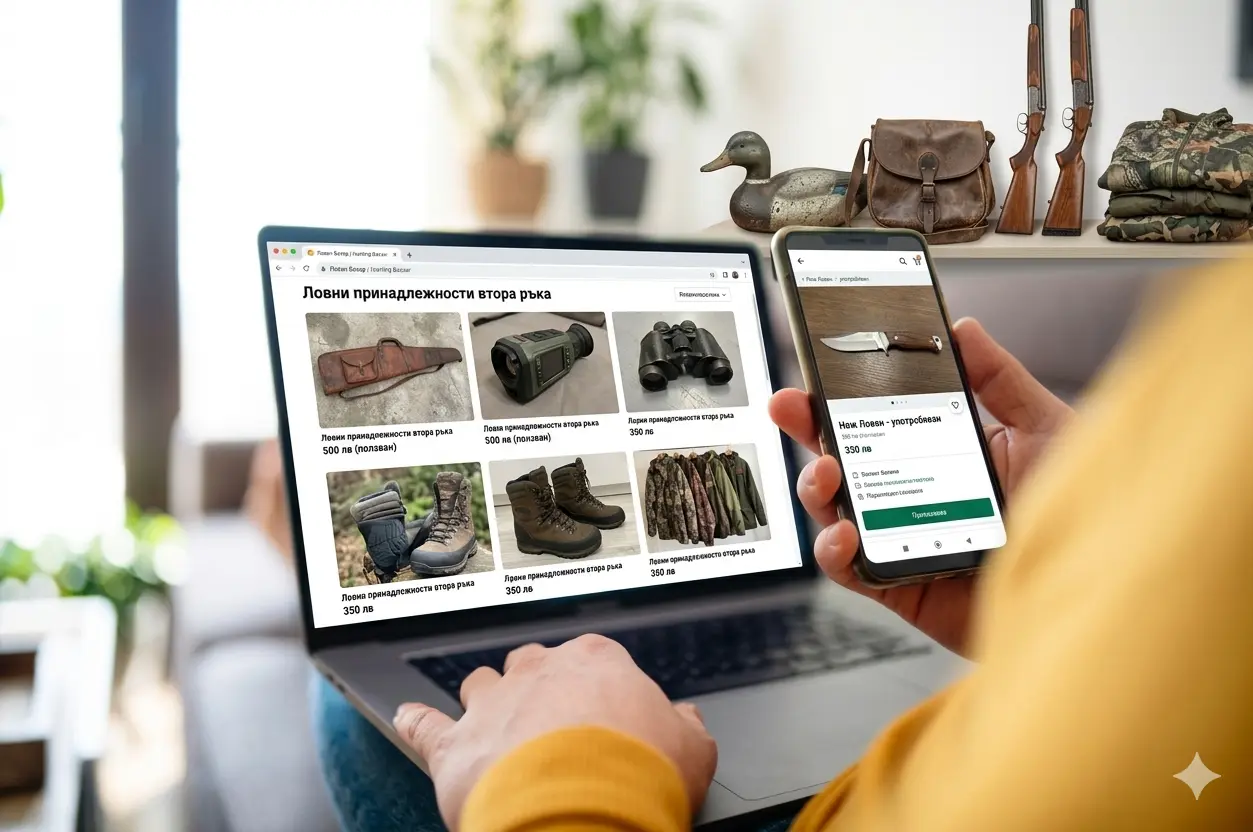 човек търсещ в платформа за ловни предмети